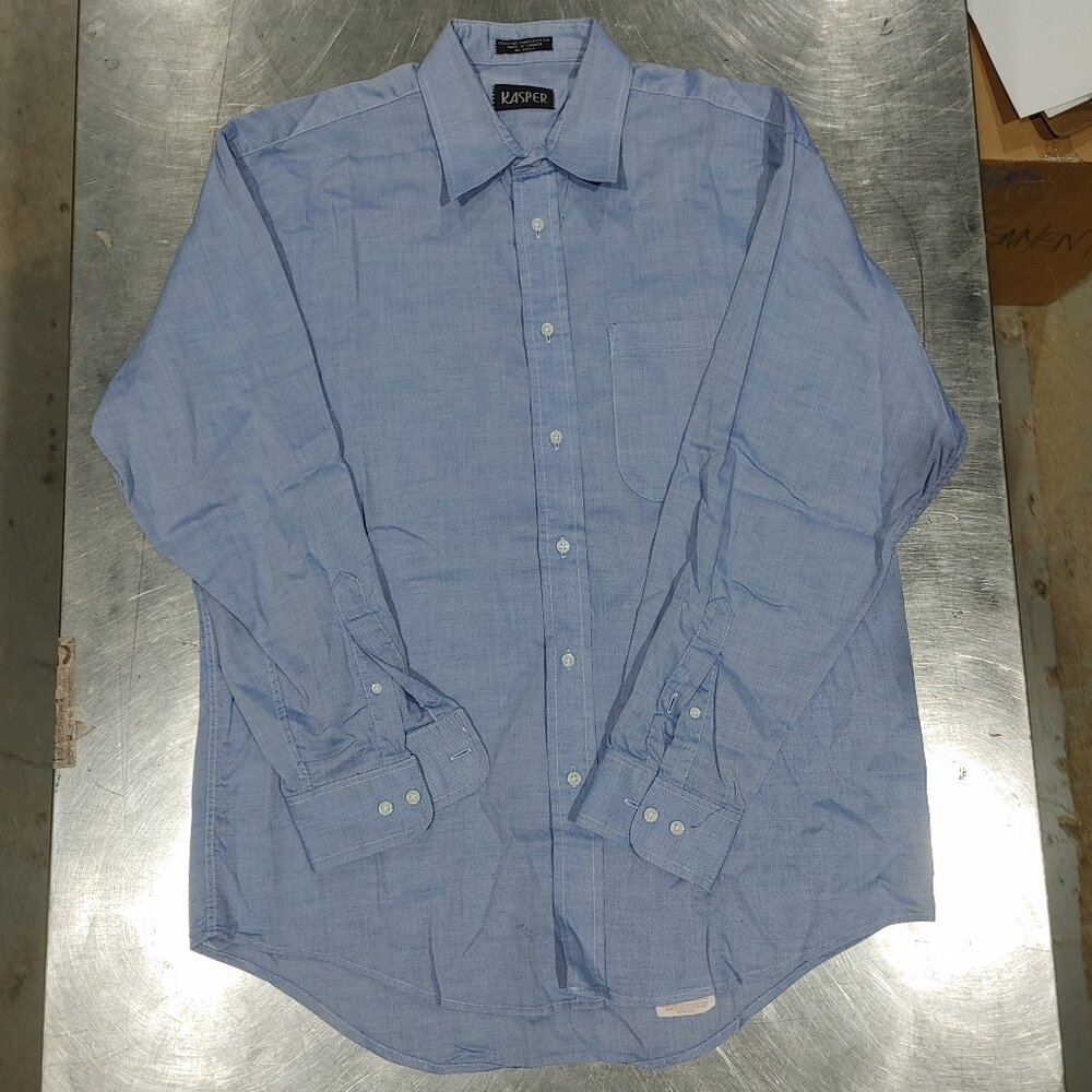 Excellent Condition Kasper Blue Pattern Cotton Men's Dress Shirt Size 16 32/33